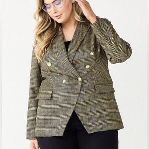 Nine West - Double Breasted Blazer Gold Plaid - Size 3X